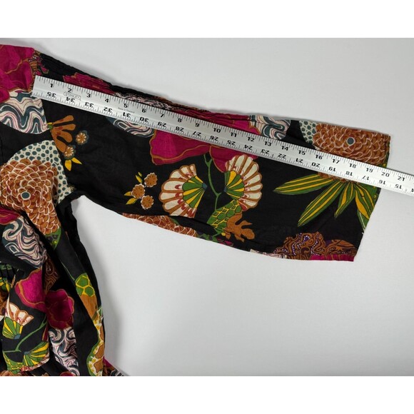 Boho Floral Tunic Blouse Womens Small Black Multicolor Peasant Top Lightweight - Picture 12 of 12